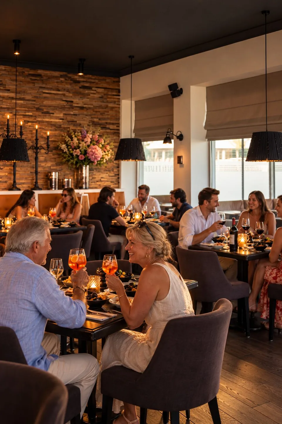 De restaurantzaal in de avond