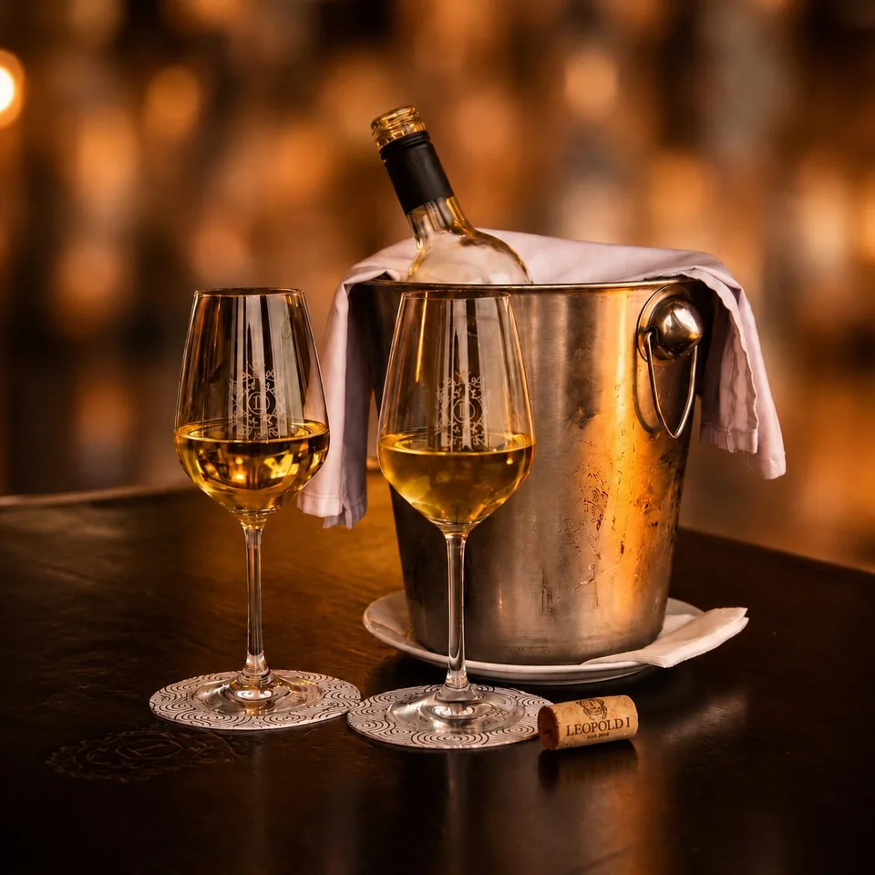 Wijnemmer met twee glazen rosé